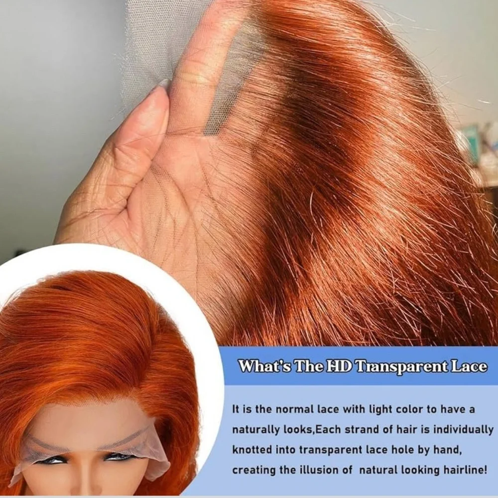 14 Inch Ginger Wig Human Hair 13x4 Body Wave Orange Lace Frontal Wigs Human Hair
